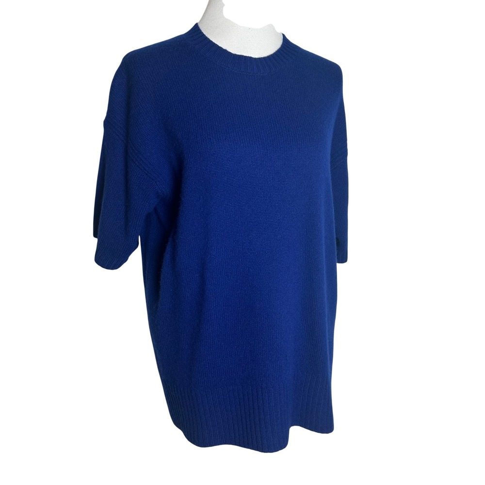 J.Crew 100% Lambswool Short Sleeve Sweater Royal Blue Womens L READ